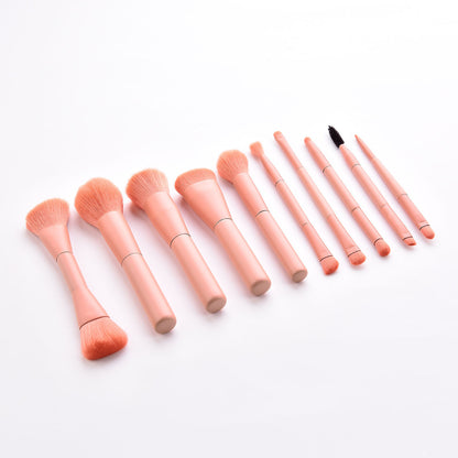 10pcs Portable Pink Wooden Handle Nylon Makeup Brushes