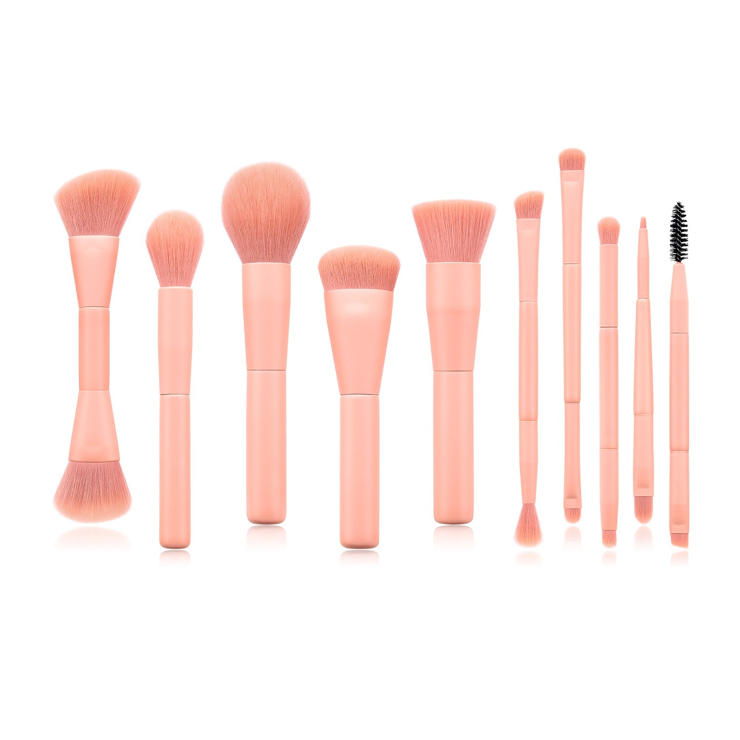 10pcs Portable Pink Wooden Handle Nylon Makeup Brushes