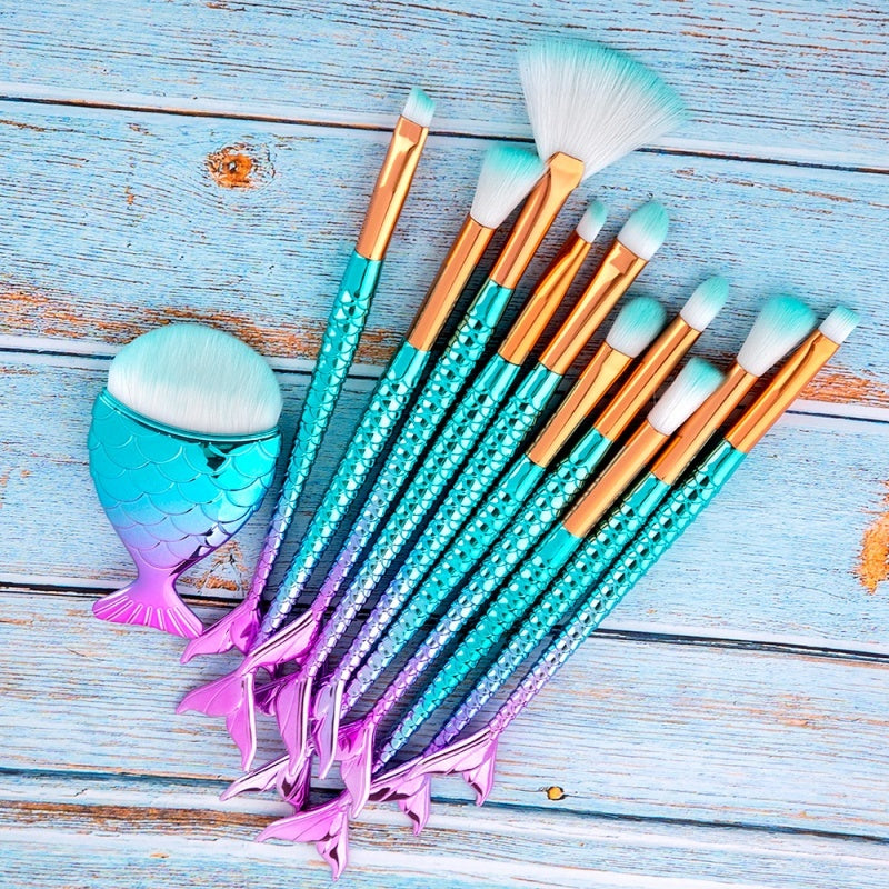 11pcs Mermaid-shaped Nylon Makeup Brush Set