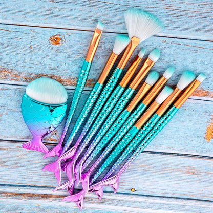 11pcs Mermaid-shaped Nylon Makeup Brush Set