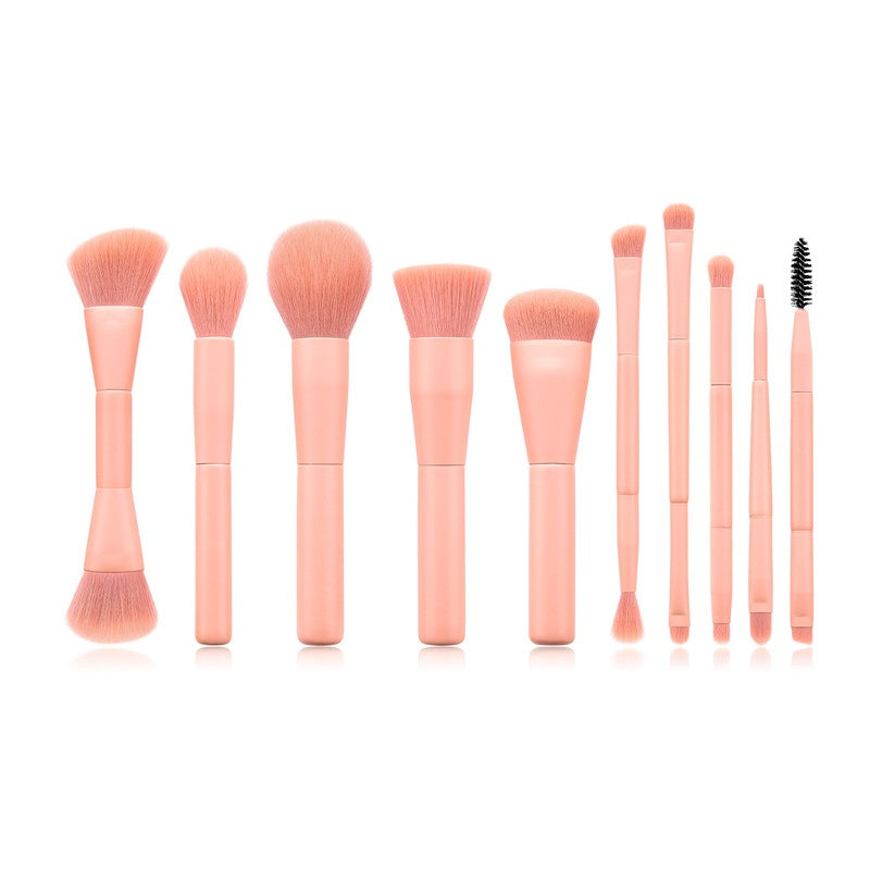 10pcs Portable Pink Wooden Handle Nylon Makeup Brushes