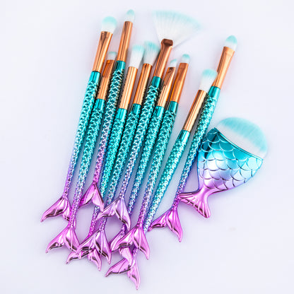 11pcs Mermaid-shaped Nylon Makeup Brush Set