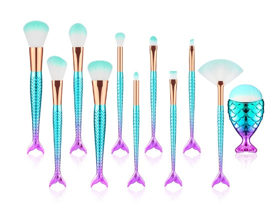 11pcs Mermaid-shaped Nylon Makeup Brush Set